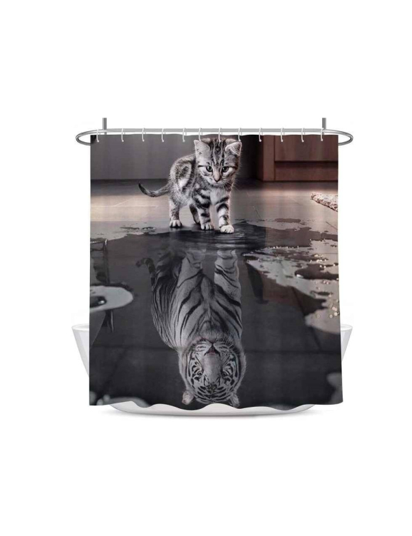 Douche gordijn kat / tijger spiegelbeeld 